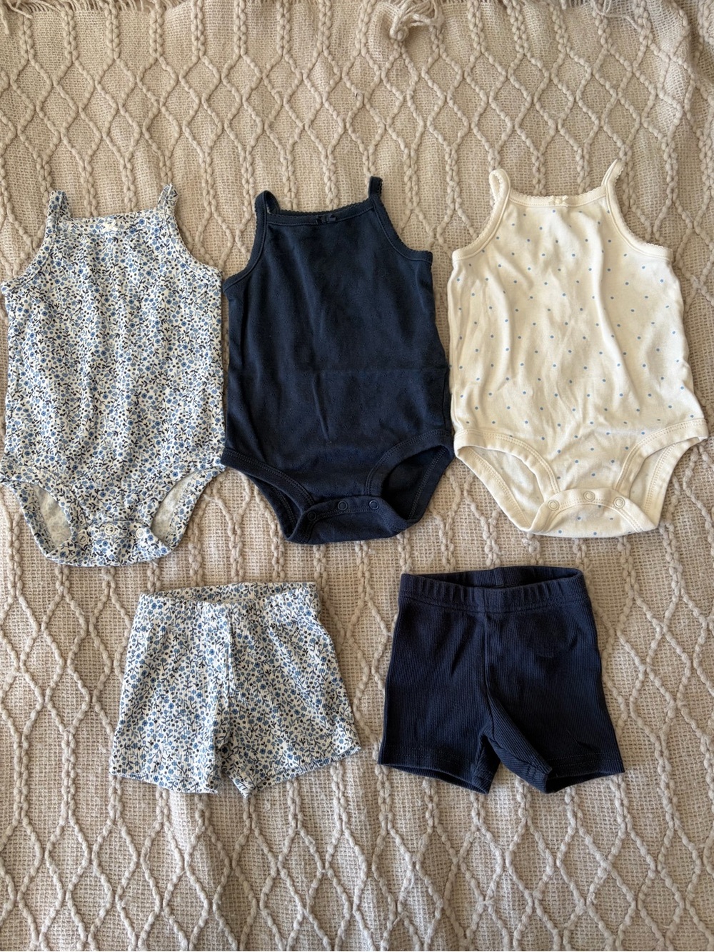 Little Planet Kids Floral, Navy & Cream Tank Bodysuits with Matching Shorts